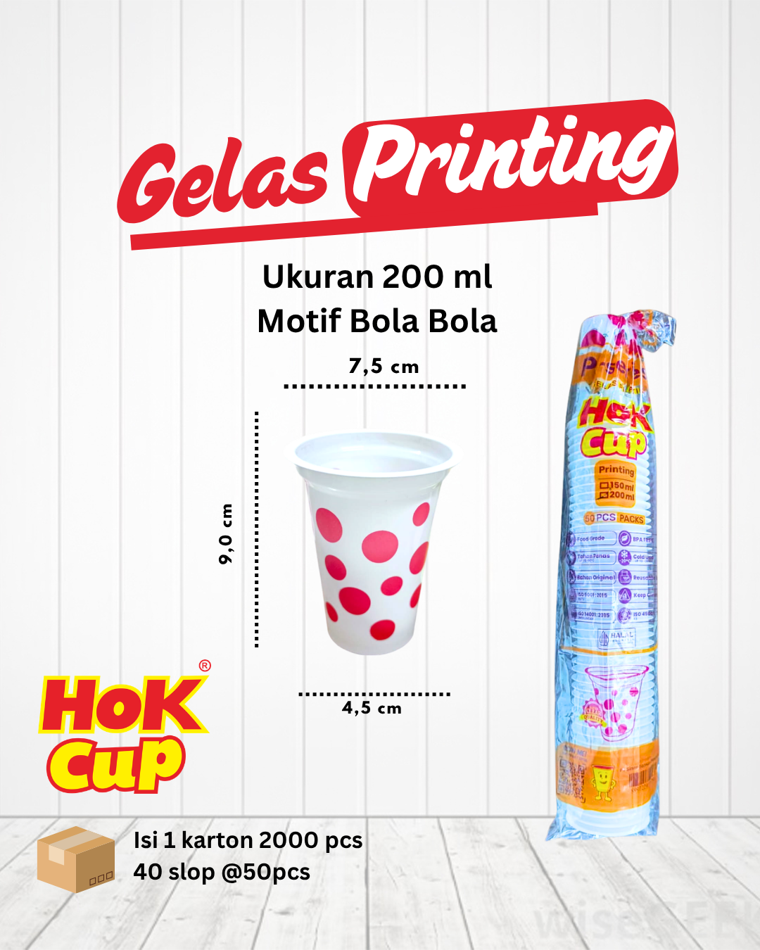 Gelas Printing Bola Bola 200 ml