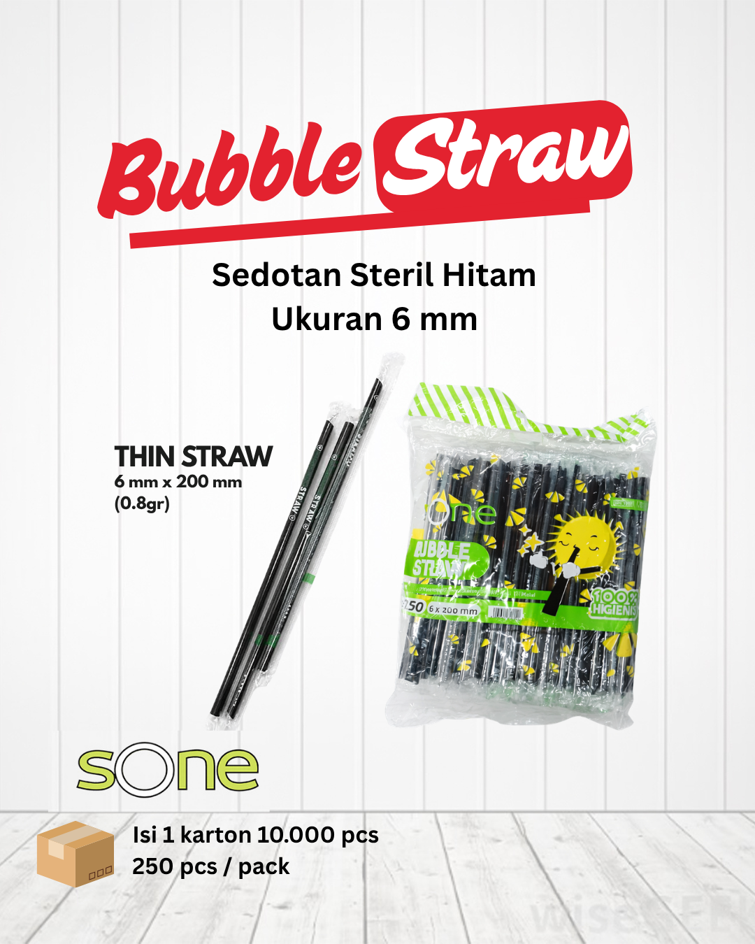 Sedotan Steril Hitam 6mm 250 pcs