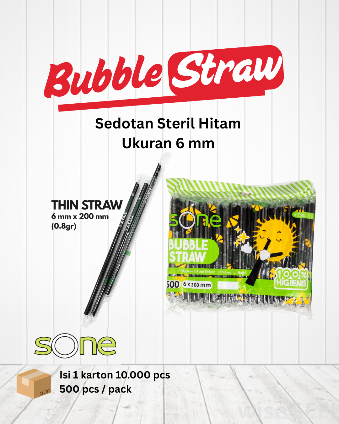 Sedotan Steril Hitam 6mm 500 pcs