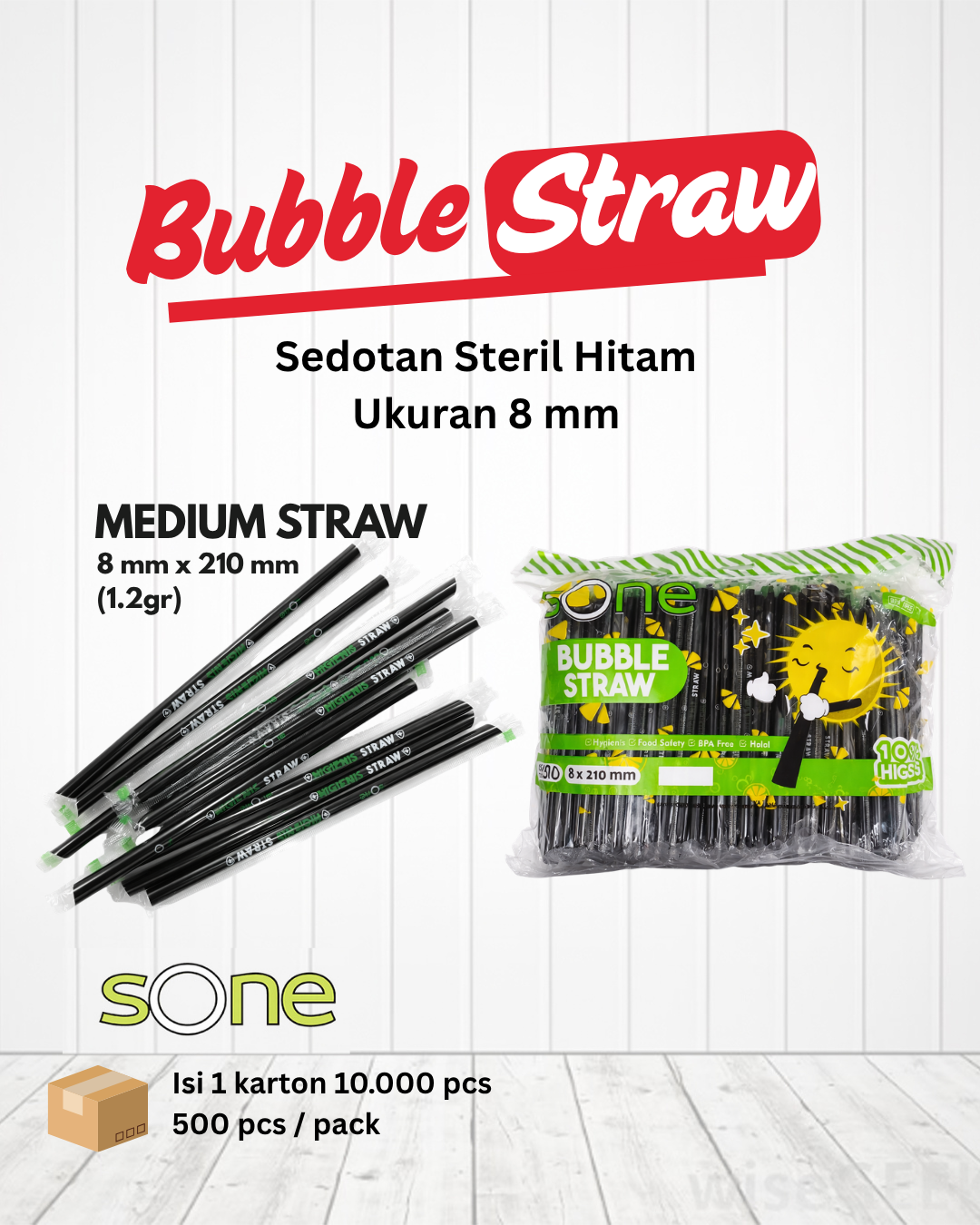 Sedotan Steril Hitam 8mm 500 pcs