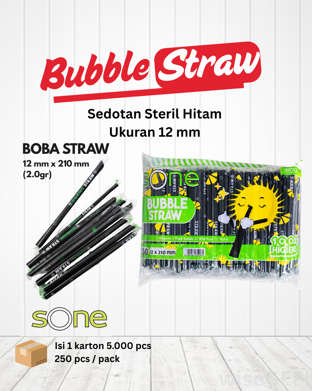 Sedotan Steril Hitam 12mm 250 pcs