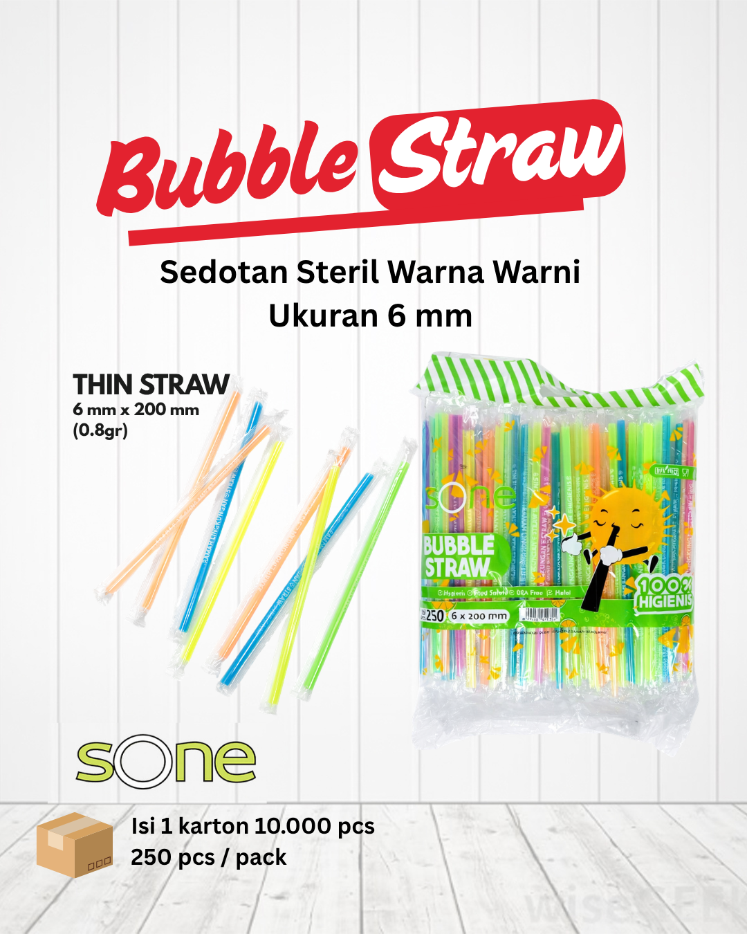 Sedotan Steril Warna 6mm 250 pcs