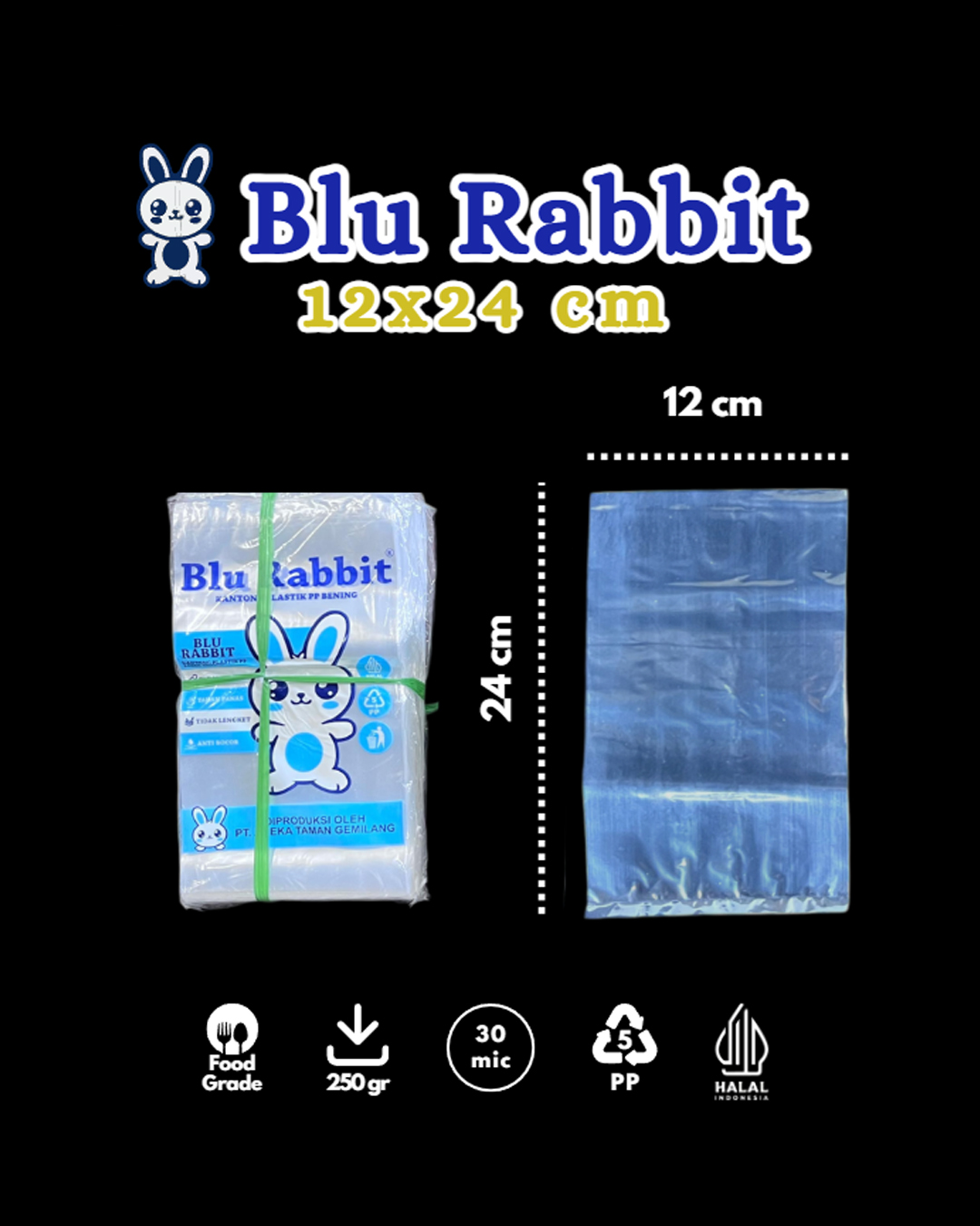 Kantong Plastik PP Ukuran 12x24 ( Plastik 1/2 kg )