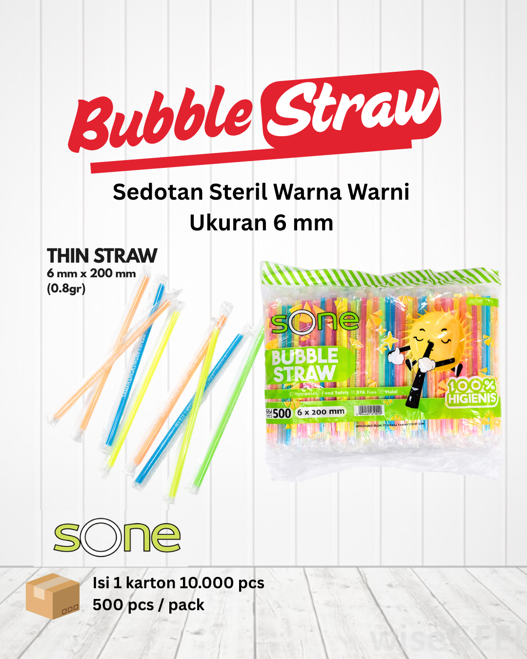 Sedotan Steril Warna 6mm 500 pcs