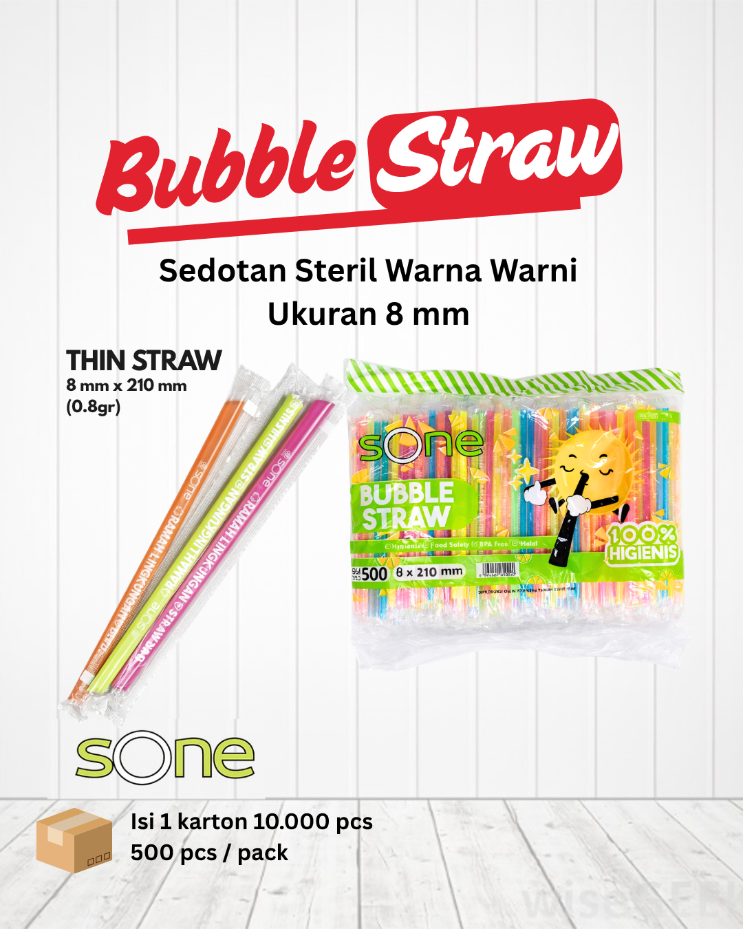 Sedotan Steril Warna 8mm 500 pcs