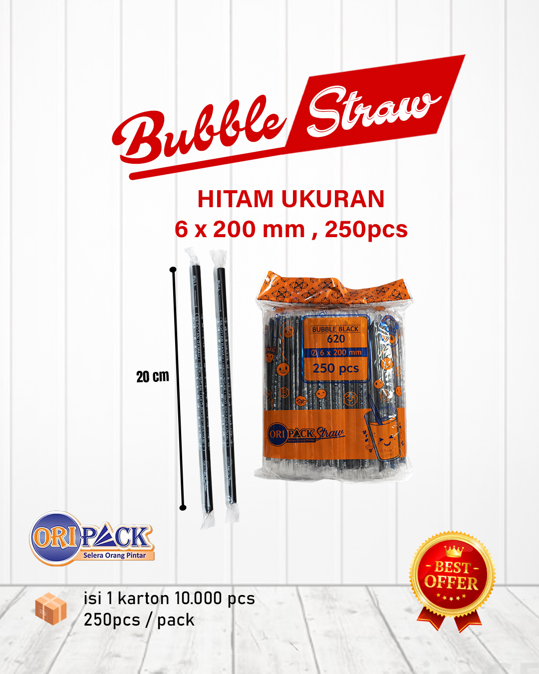 Sedotan Steril Hitam 6mm 250 pcs