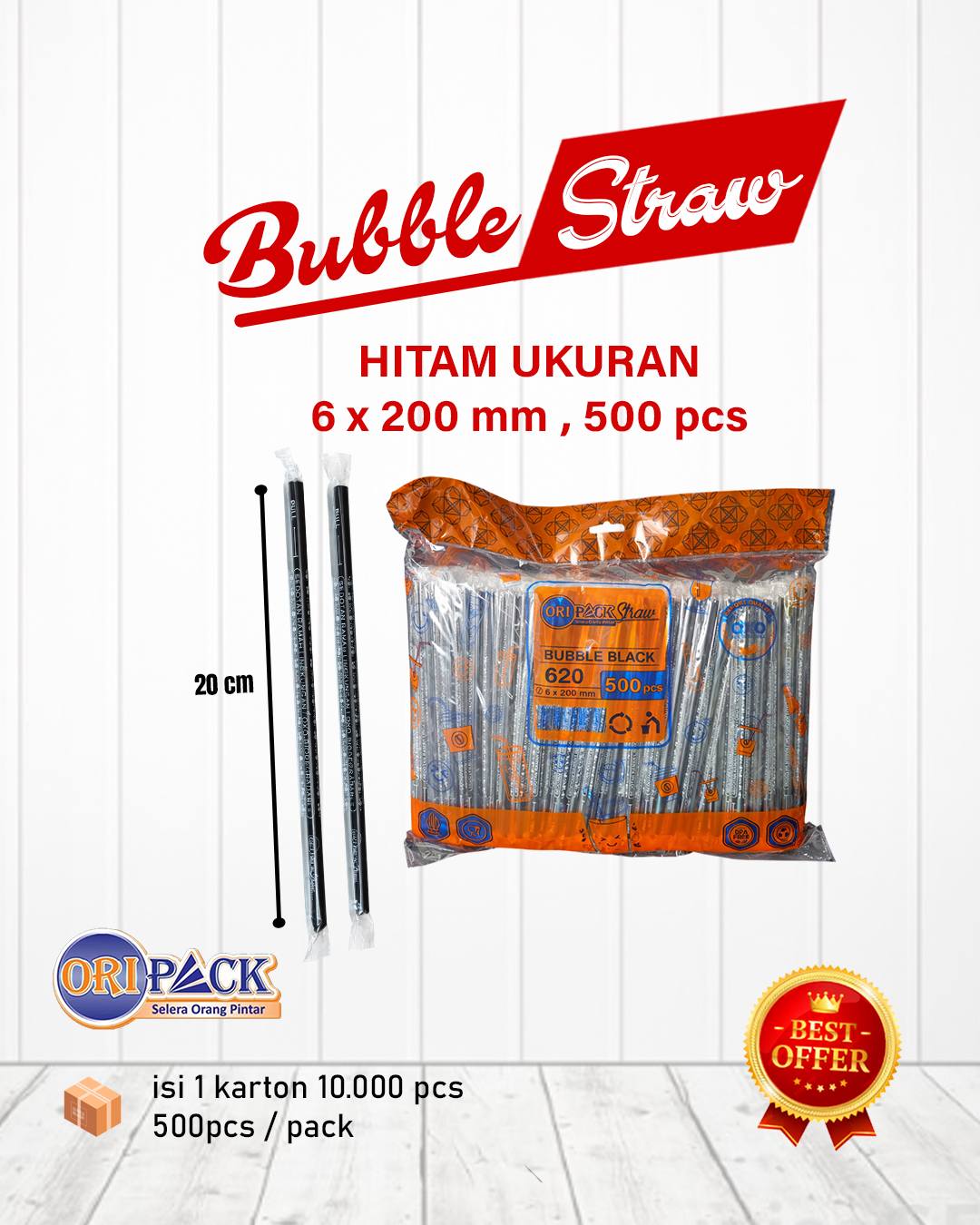Sedotan Steril Hitam 6mm 500 pcs