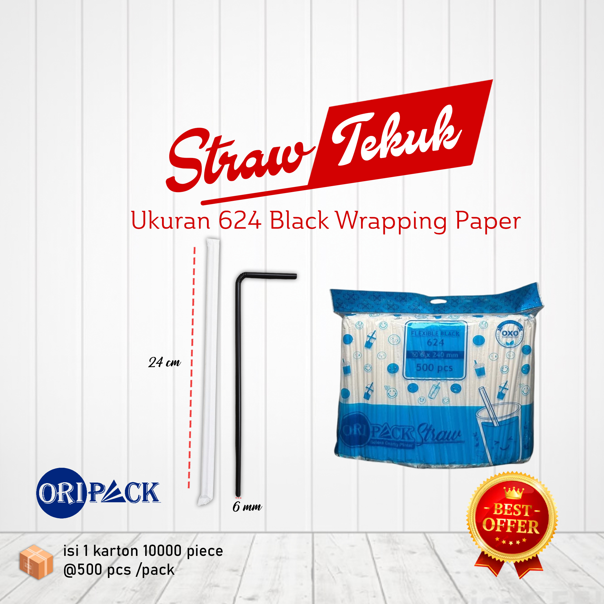 Sedotan Steril Tekuk Hitam 6mm Wraping Paper